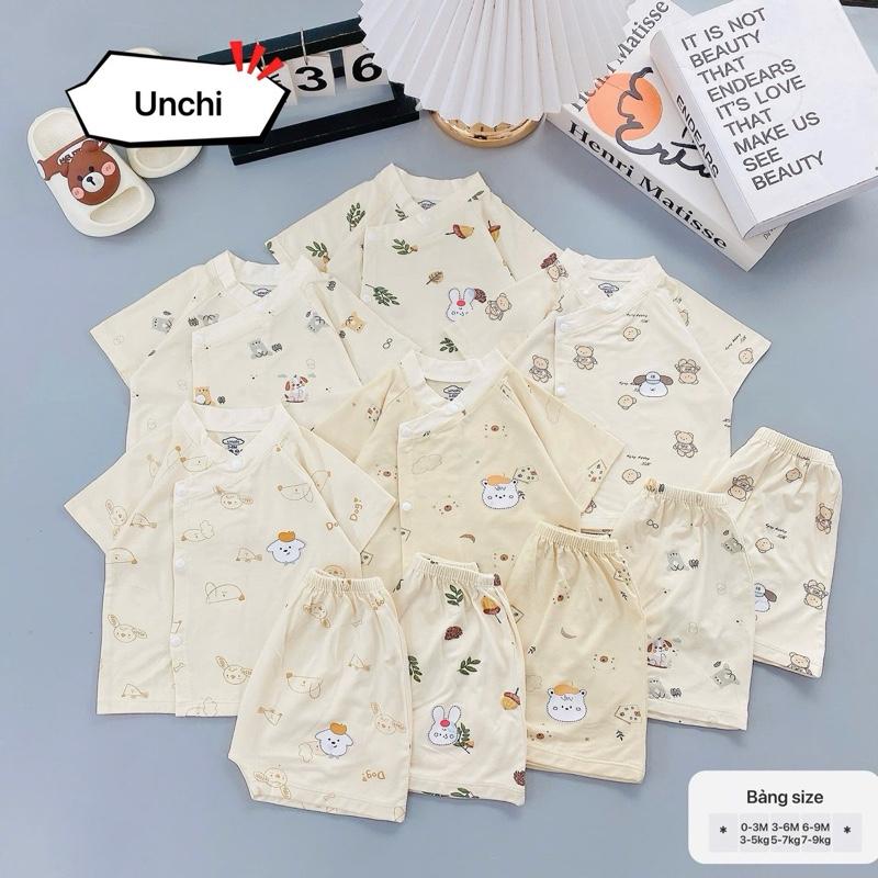 Bộ quần áo cộc tay PETIT BE UNCHI mềm mại co giãn đàn hồi cho bé sơ sinh 0-9m