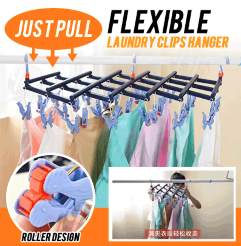 JUST PULL Flexible Laundry Clips Hanger / 14 clips 29 clips / Clothes Organiser / Home Drying Rack Hanging