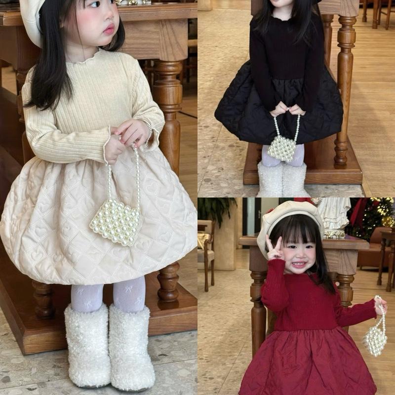 Váy thun len phối phao trần tym váy thun len 3 màu cho bé gái từ 9-30kg và bé cao dưới 1m32 - Dưa Hấu Đỏ Shop