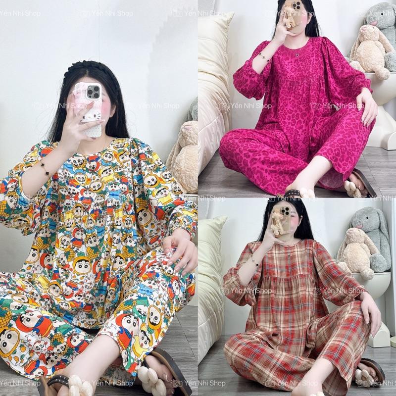 Đồ Bộ Tole Lanh Nữ L1 (45-80kg) Thiết Kế Dáng Form BABYDOLL  Áo Tay Dài Quần Dài YN002