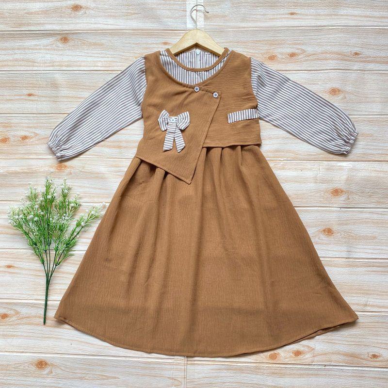 Gamis Syania Anak Perempuan Model Terbaru 1-12 Tahun Bahan Crinkel Mix Katun Salur Muslim