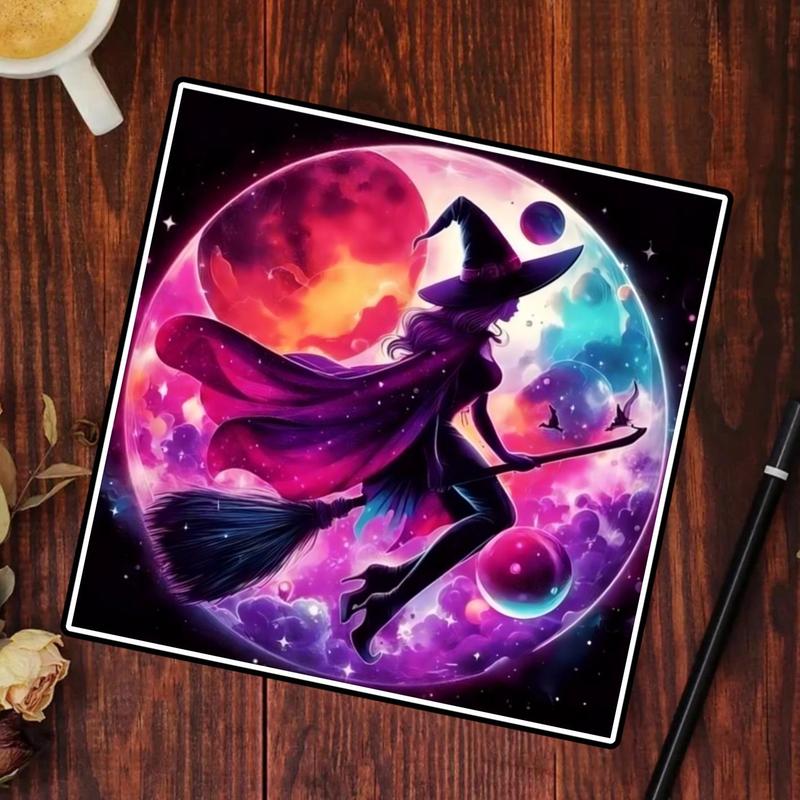 Witch Pattern DIY Diamond Arts Colorful Painting Kit without Frame, 5D Round and Square Diamond Arts Colorful Painting Kit for Home Bedroom Decoration 3