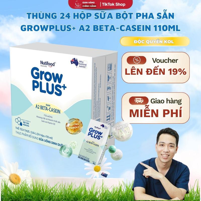 Live Daily Thùng 24 hộp Sữa bột pha sẵn GrowPLUS+ A2 beta-casein Hộp Lamipak 110ml