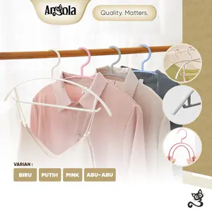 [GARANSI PATAH] ANGOLA Gantungan Baju Plastik Isi 5PCS 10PCS Hanger Baju Anak L01/Gantungan Pakaian Warna Pastel / Gantungan Baju Premium Putih Abu