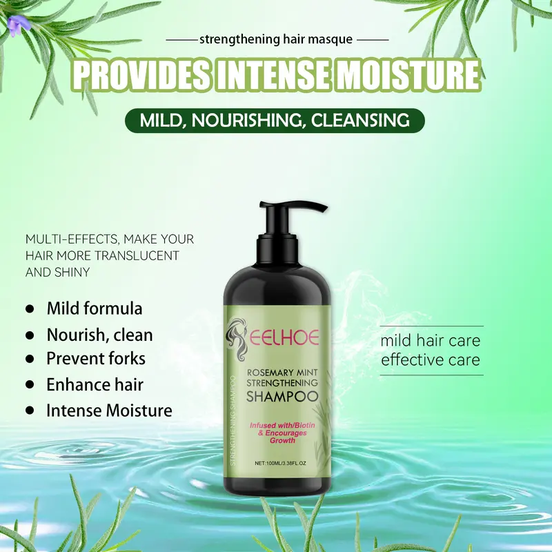 EELHOE Rosemary Mint Strengthening Shampoo 100ml Melembapkan Dan Menghidrasi Rambut Memperbaiki Rambut Kering Dan Bercabang Meningkatkan Kilau Rambut Cocok Untuk Semua Jenis Rambut obat  rambut  ngembang  biar  lurus shampoo  penghitam  uban 5