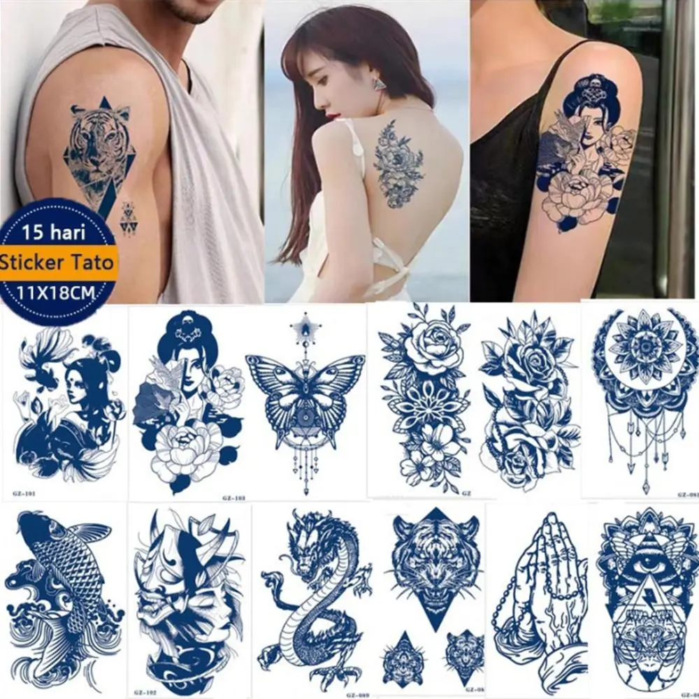 Stiker Tato Temporer Fashion Bahan Herbal Alami Halal, Tahan Air Anti Luntur, Daya Tahan Hingga 15 Hari, Koleksi Motif Lengkap