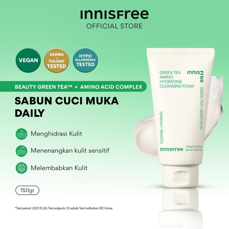 Innisfree Green Tea Amino Hydrating  Cleansing Foam 150g / Sabun Pembersih Wajah untuk Kulit Kering 0