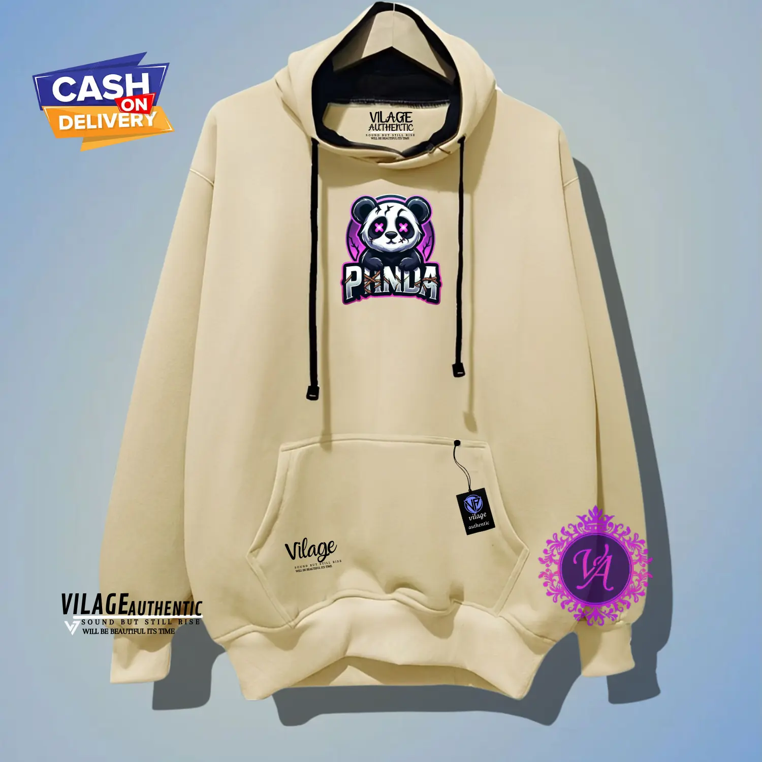 Jaket hoodie cowok bahan tebal Hoodie pria distro aesthetic warna Cream Sweater Hodie sablon PANDA Sweater cowok dewasa terbaru 2024 Jaket pria Hudie tebal murah TANGGIRA Hudi wanita korean style lucu