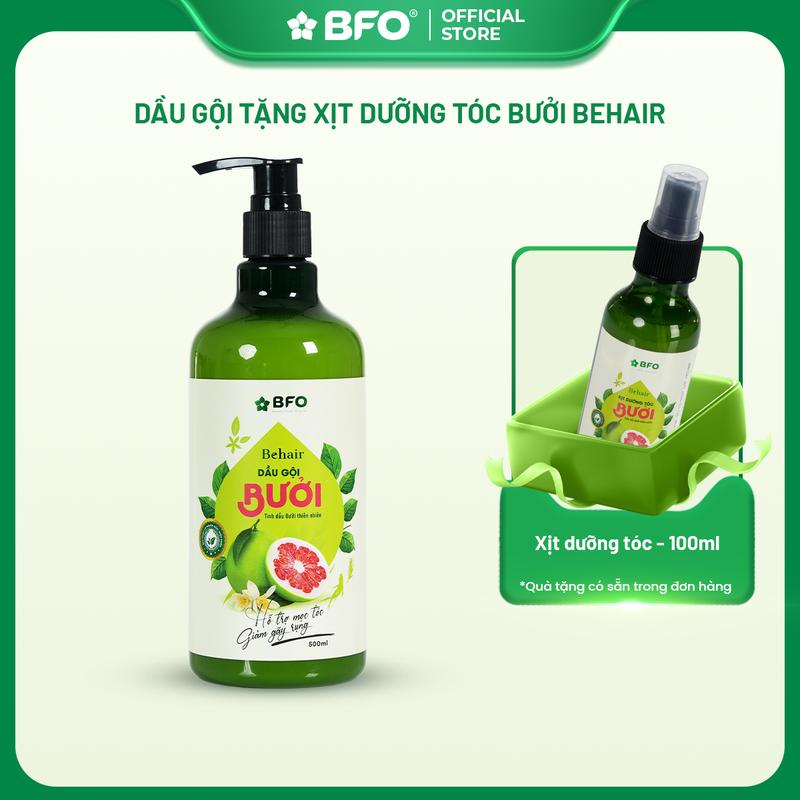 Combo Dầu Gội 500ml & Xịt Dưỡng Tóc 100ml BFO Behair Tinh Dầu Bưởi Giúp Dưỡng Tóc Giảm Gãy Rụng Kích Mọc Tóc Chắc Khỏe Suôn Mượt Nữ Women
