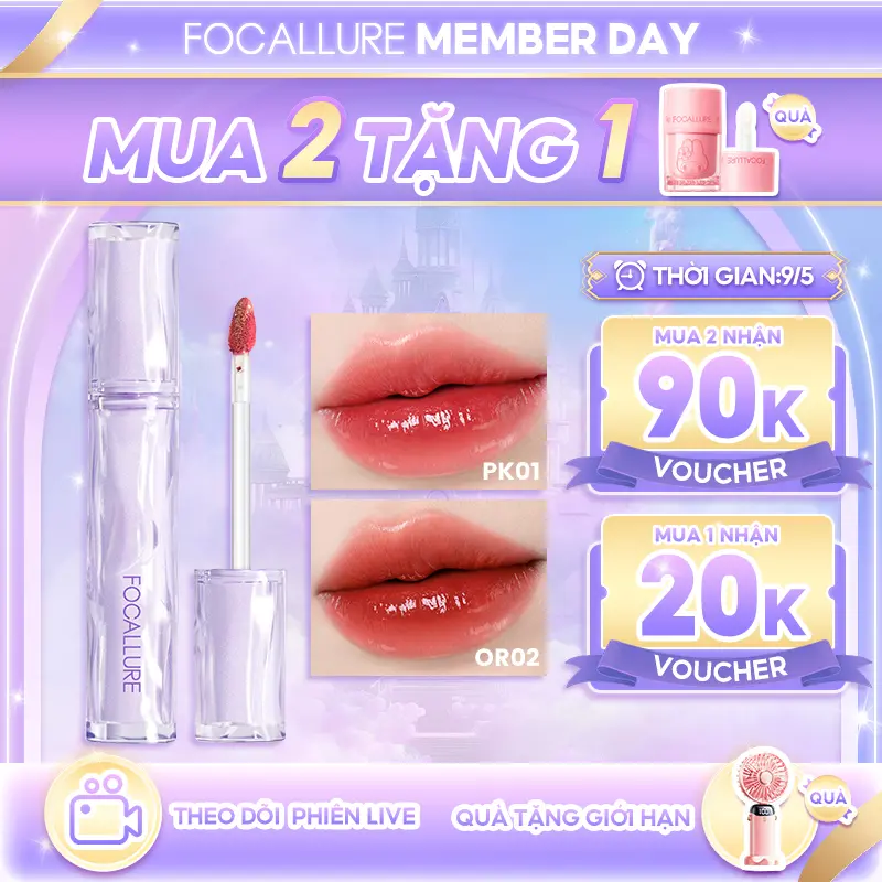 【89K VOUCHER】FOCALLURE Son Tint Bóng Hỗ Trợ Môi Căng Bóng Mọng Nước Phong Cách Hàn Quốc Trong Veo Đầy Đặn Sắc Tố Cao Hỗ Trợ Dưỡng Ẩm Môi