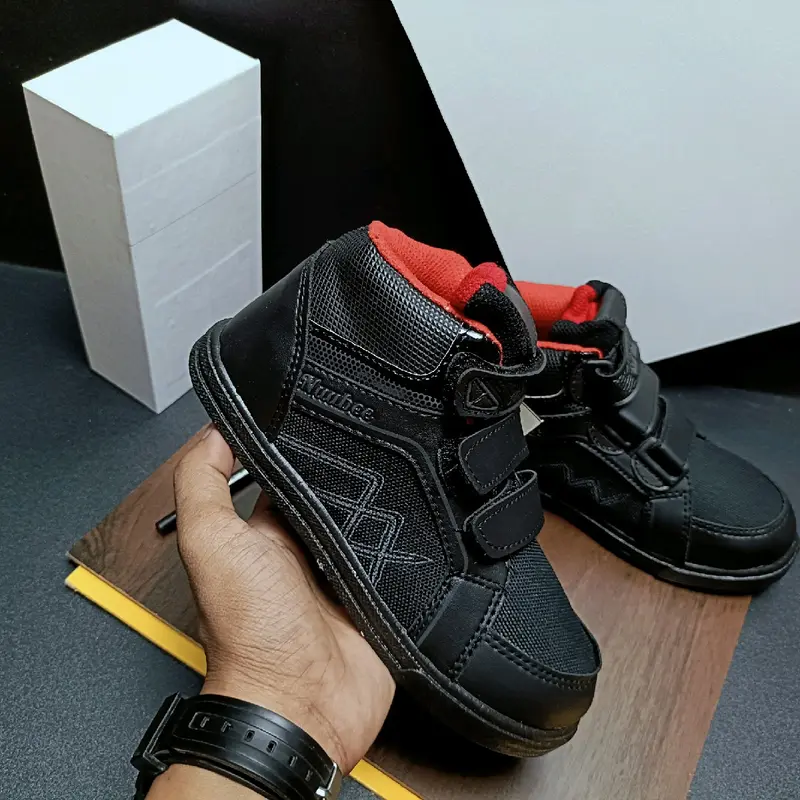 Sepatu anak sekolah hitam putih model boot Fashion 1