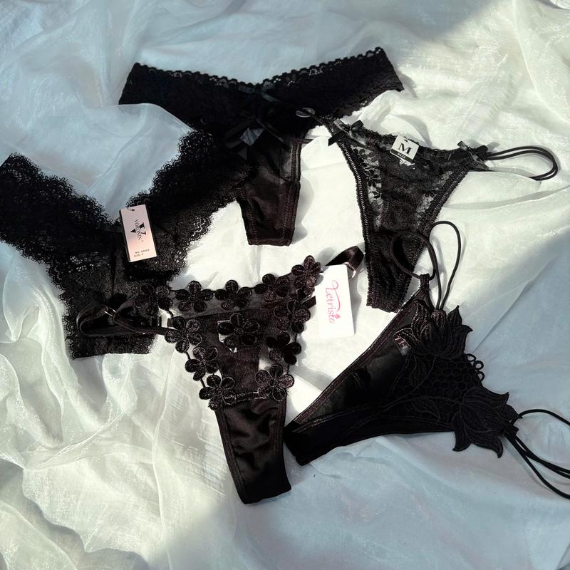 AA35 - Sét 5 Quần Lót Đen Ren Bản Lọt Ren Mềm Mại Nữ Women Co Giãn Trần Phương Shop