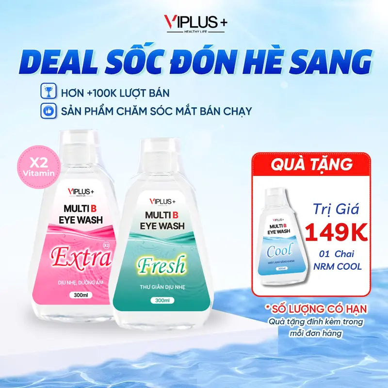 [MUA 2 TẶNG 1] VIPLUS+ Nước Rửa Mắt Multi B Eye Wash 300ml - Bổ Sung Độ Ẩm & Vitamin Cho Mắt - Hỗ Trợ Làm Sạch Dưỡng Ẩm Lens - Chăm Sóc Mắt Hiệu Quả 0