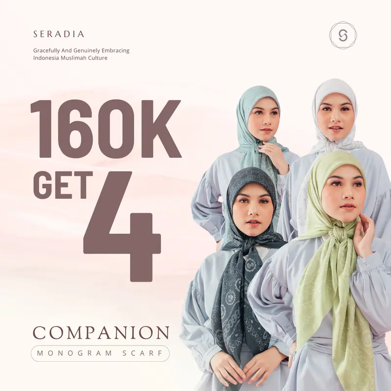 Cuci gudang Seradia Hijab Segi Empat Companion Monogram Hello Kitty Collection Bunga Lembut 0