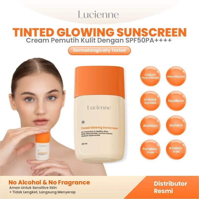 READY STOCK NEW PACKAGING LUCIENNE MATTE GLOWING SUNSCREEN BPOM SPF 50pa ++++ Extract Facial Licorice Mencerahkan Wajah Hitam