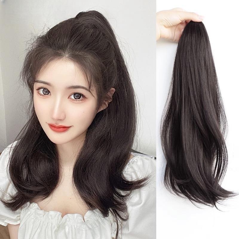 Wig rambut wanita Long lima klip rambut lurus panjang potongan wig piece serat kimia potongan rambut Natural Wig Hairdo