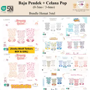 [TOMS] [0-3m/3-6m] [BUNDLE HEMAT 3stel] LIBBY (3stel) Baju Tangan Pendek + Celana Pop / Celana Pendek | Baju Tidur Bayi Newborn PRINT Motif SANRIO Terbaru