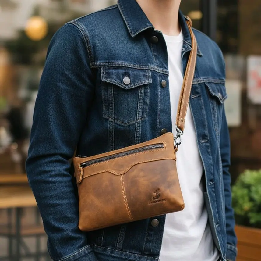 Handbag Clutch Kulit Asli Type Crazy Horse Pria
