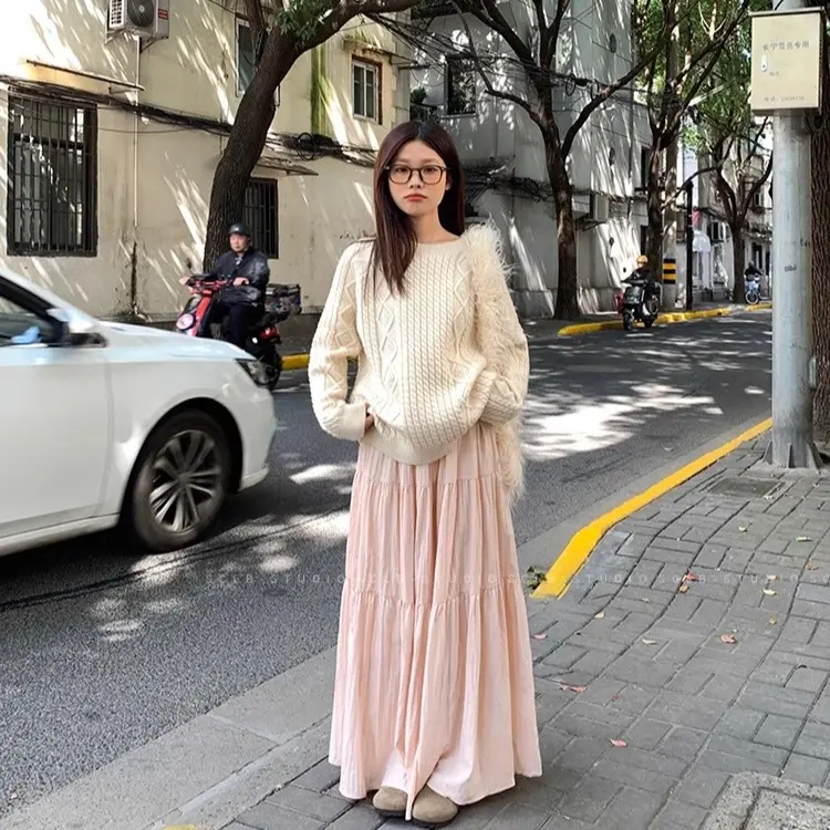 Half-body Skirt Woman Summer High Waist A-line Long Skirt Korean Style Pink Gentle Cake Skirt Umbrella Skirt