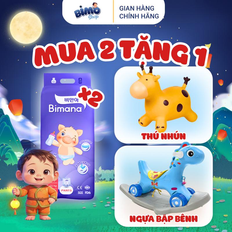 (2BM) [TẶNG THÚ NHÚN/ NGỰA BẬP BÊNH] Combo 2 Bịch Tã/ Bỉm BIMANA HÀN QUỐC Thấm Hút Nhanh, Mỏng Nhẹ, Êm Ái Cho Bé