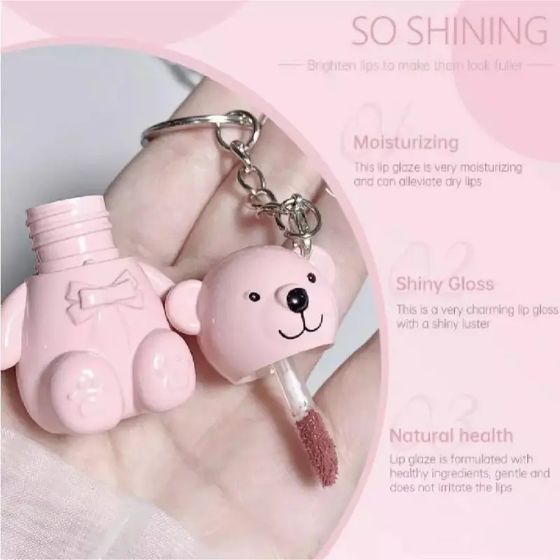 HOLD MORNING Keychain Lipstick Pink Bear Matte Lip Cream Lip Glaze Gantungan Kunci Lipstik - XX273 3