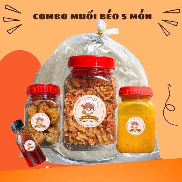  COMBO muối béo 5 món : Bánh tráng phơi sương muối béo ruốc hành phi tóp mỡ tặng kèm sốt tắc - Ăn vặt Cô Vy 