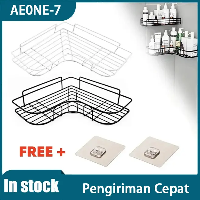 Rak Sudut Tanpa Bor 2 in 1 untuk Kamar Mandi & Dapur / Material Besi Tempa dengan Pengisap Kuat untuk Rak Penyimpanan Sampo Saat Mandi / Aksesori Kamar Mandi