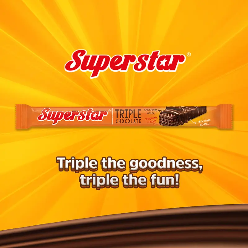Superstar Wafer Triple Chocolate Full Chocolate Box Isi 20 x 16gr Wafer Salut Cokelat Roma Wafer Coklat Snack Cemilan Murah Halal 2