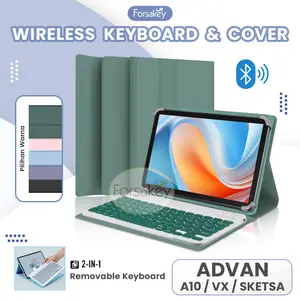 CASE & KEYBOARD untuk Tablet Advan Tab A10 A 10 / Sketsa 1 2 3 / VX / Lite / Neo Tablet 10.1 10.4 Inch Wireless Bluetooth Blutooth Keybord Kibord Papan Ketik Flip Case Casing Cover Sarung Kesing Flipcase Flipcover Bookcover Universal 5 Warna