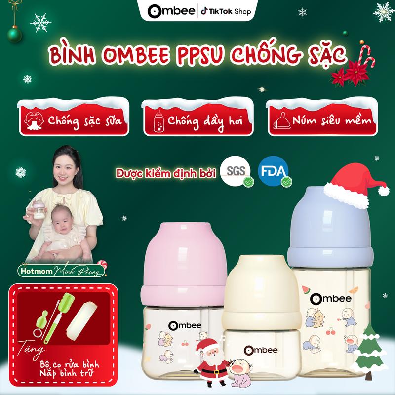  Bình sữa Ombee PPSU chống sặc & đầy hơi núm siêu mềm 90ml 170ml 270ml 