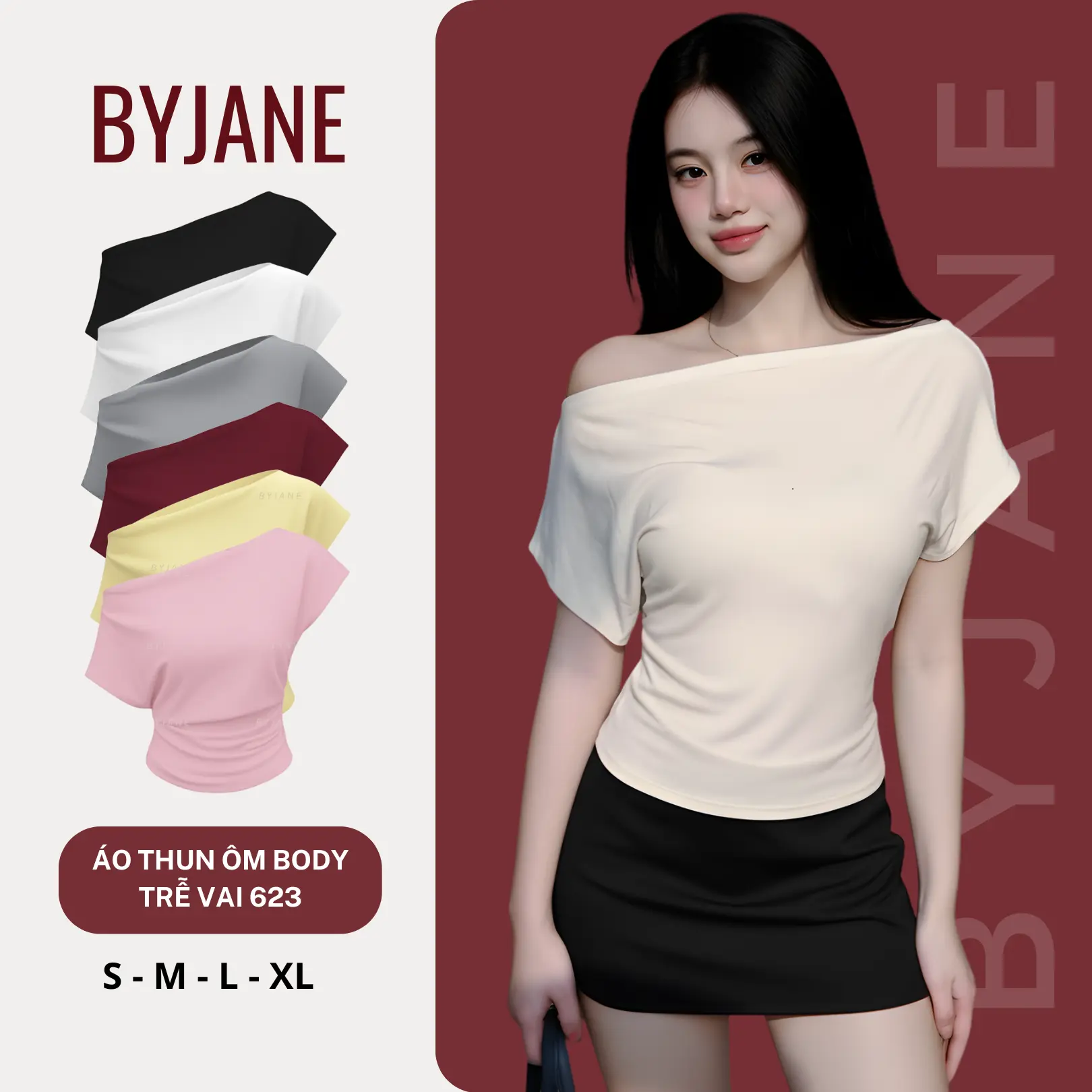 (MÀU MỚI) Áo trễ vai cộc tay nữ cotton co giãn BYJANE - 623