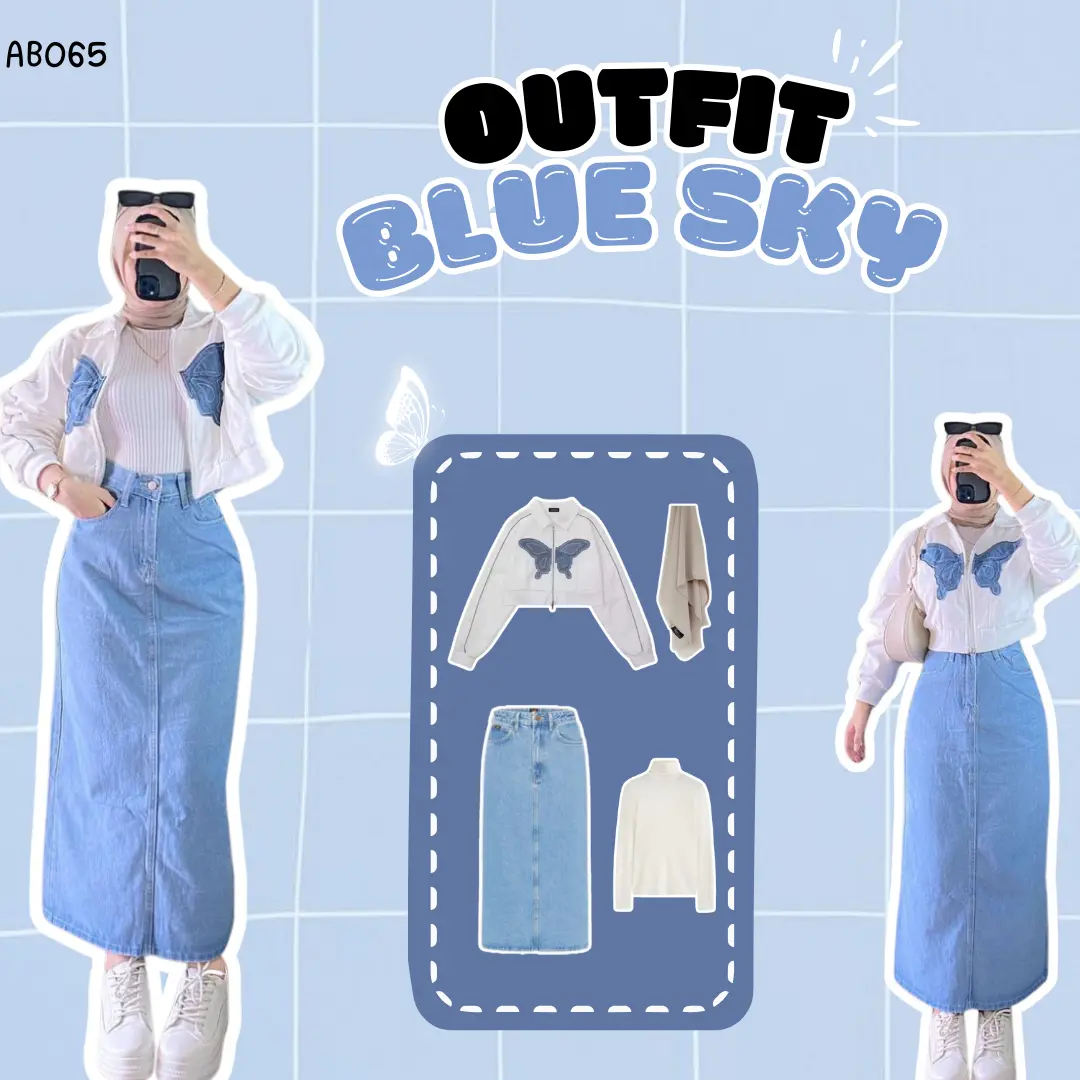 AB065 - 4 In One Set Cewe Kekinian | Ootd Korean Style Hijab | Outfit Hangout Jaket Crop, Rok Jeans