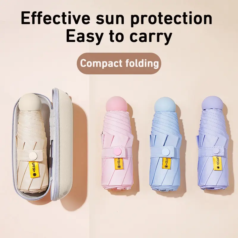 Mini Pocket Umbrella lightweight Six-Folds small Umbrella Folding UV Protection Capsule Foldable Umbrella Summer Sun Protection  Cover Umbrella
