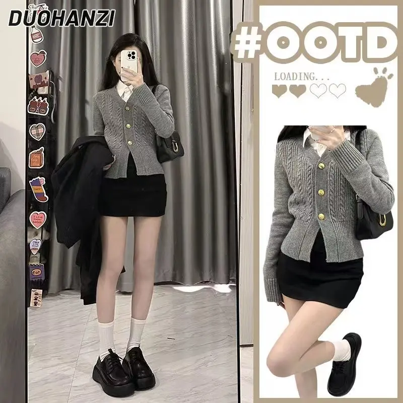 Áo Khoác Dệt Kim Mỏng Cho Nữ, Duohanzi, Áo cardigan Dài Tay, Phong Cách Preppy Thuần Khiết, Áo Khoác Điều Ước, Thích Hợp Cho Mùa Thu Và Mùa Đông, Hàng Mới Về