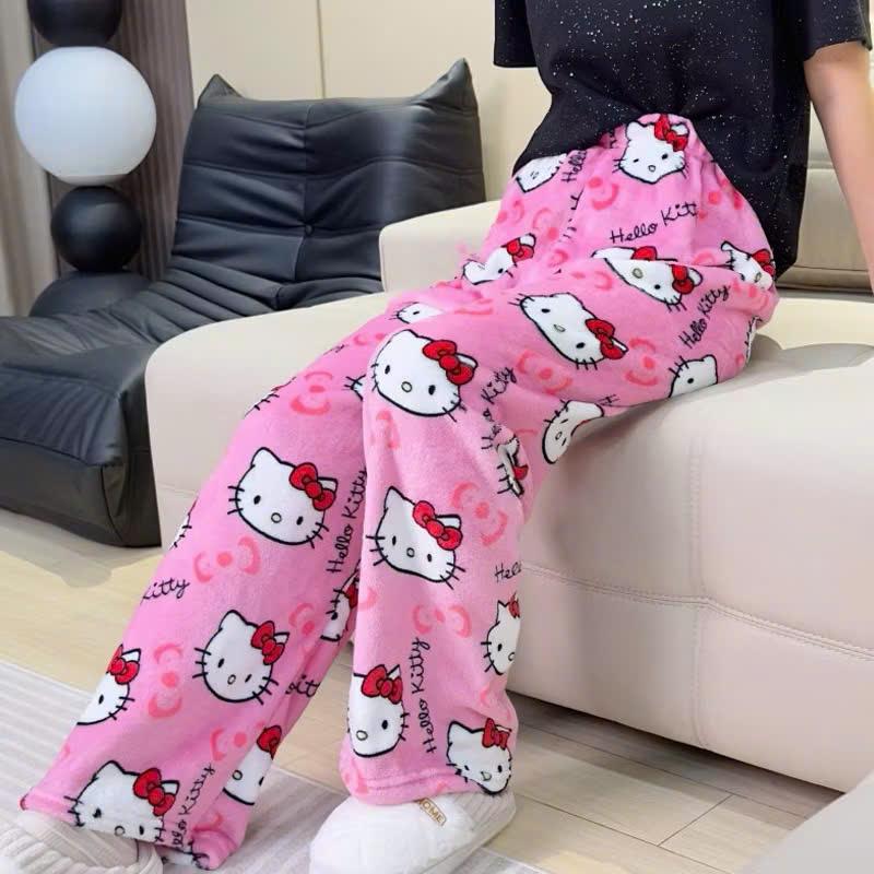  Quần bông lông nhung Kitty quần ngủ dày dặn giữ ấm quần ngủ nữ mặc nhà dày giữ ấm mùa đông nhiều họa tiết dễ thương 