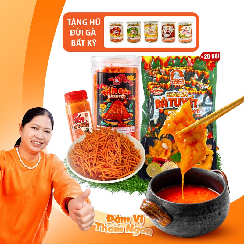 (Tặng 1 hũ đùi gà) Combo GÀ CAY - gồm 1 hũ tăm cay + 20 chân gà tê cay + 1 hũ sốt chấm - ĂN CÙNG BÀ TUYẾT