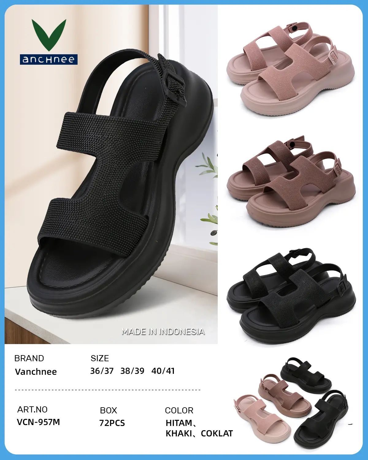 VCN 957M Sepatu Sandal Wanita Wedges Korea Style Anti Slip Size [36-41]