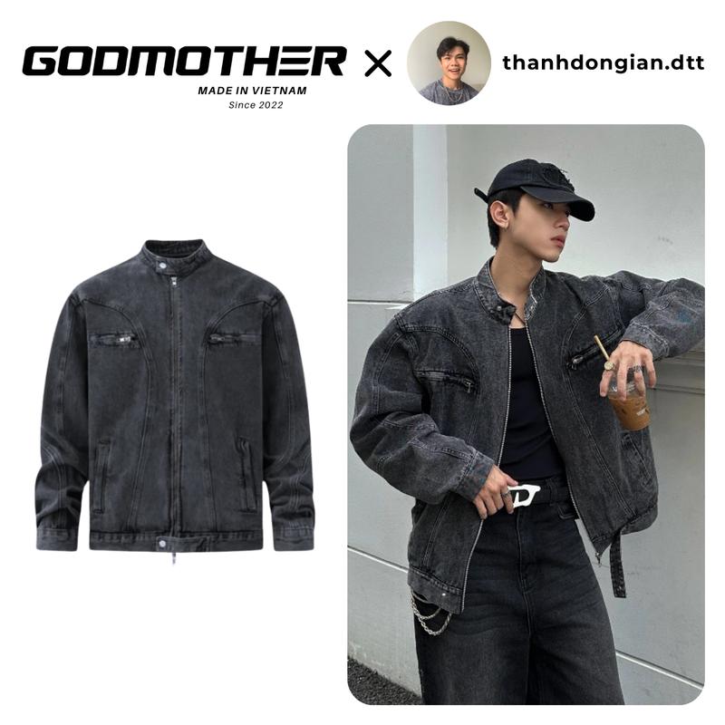 [GODMOTHER x thanhdongian.dtt] Áo Khoác Jacket Jean GODMOTHER Form Rộng Áo Khoác Denim Cổ Tàu Basic