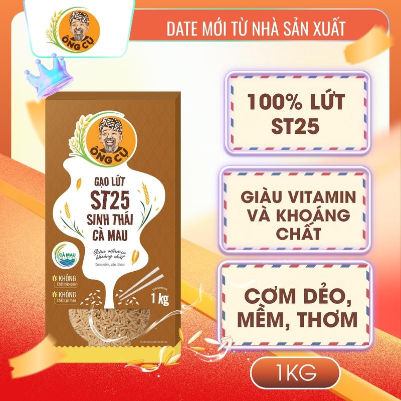 Gạo Lứt ST25 Sinh Thái Cà Mau - Thương Hiệu Ông Cụ - Hũ 1kg