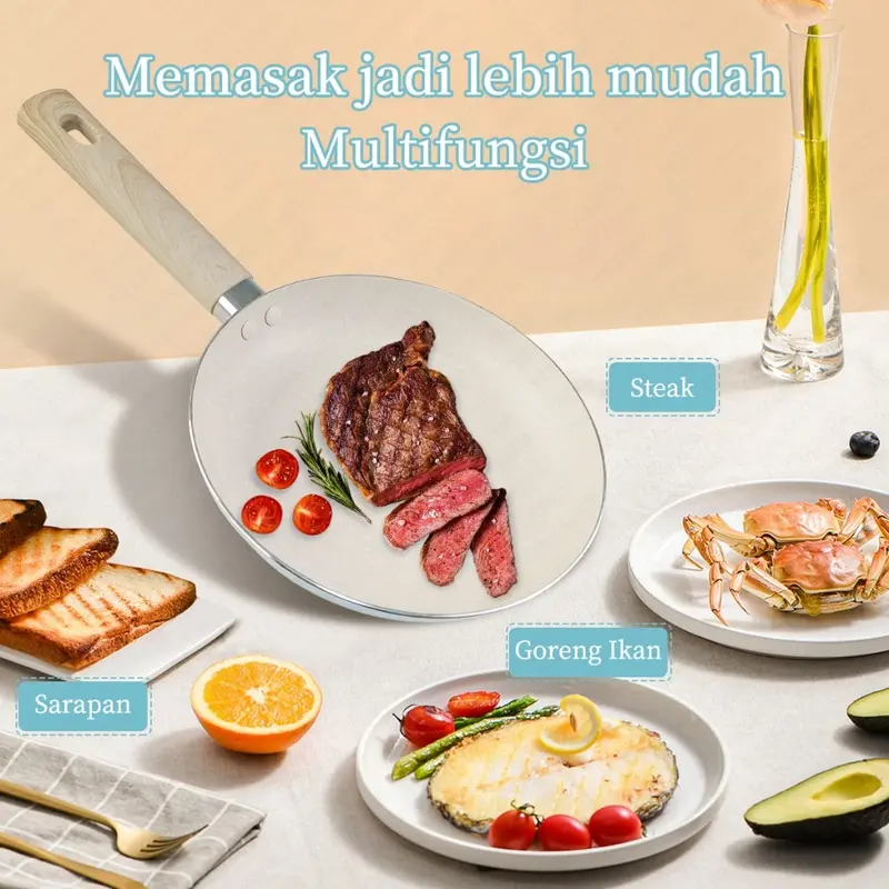 TEXANIA Set Panci Mie Biru Alumunium Anti Lengket 18cm - Frypan Biru Alumunium Anti Lengket 22cm Gagang Motif Kayu Lembut Stainless Bottom Free Obeng Kitchenware 4
