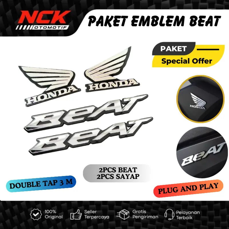 PAKET EMBLEM BEAT DAN WINGS TIMBUL 3D 1 PAKET ISI 4PCS AKRILIK MIRROR