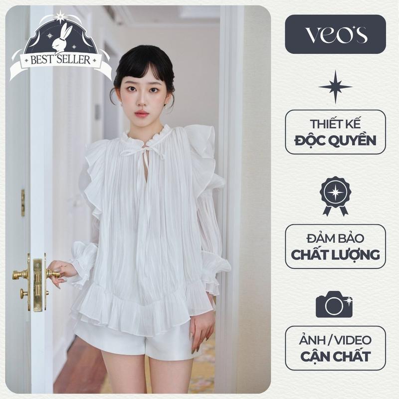[VEO'S] Flory Blouse - Áo Sơ Mi Tơ Óng Nhăn Vạt Bèo Form Rộng Màu Trắng & Xanh Mint Nữ Tính, Thanh Lịch Đi Làm, Đi Học, Đi Chơi