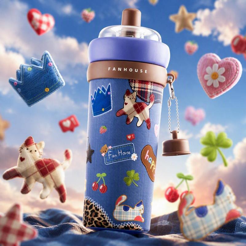 Ly giữ nhiệt Milky Tea inox 316 Phủ Sứ dung tích 700ml, Fan House ly nước giữ nhiệt tặng charm giữ nút