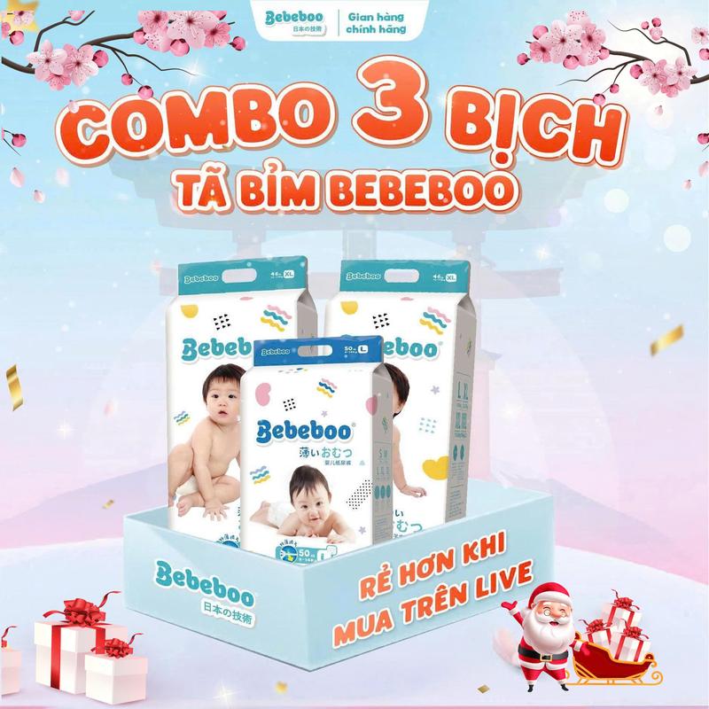   COMBO 3 BỊCH  Mua 3 Bịch Tã Bỉm Dán Quần Bebeboo Nhật Bản mềm mịn thấm hút tốt đủ size cho bé 