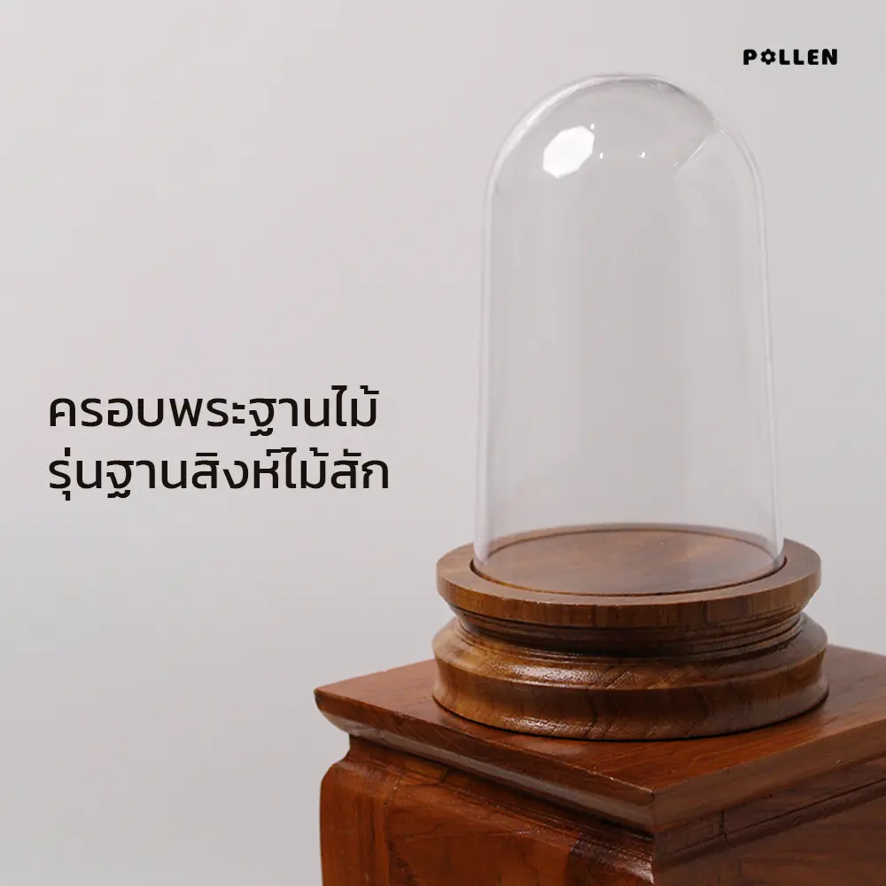 Pollen_collection ครอบพระฐานไม้ รุ่นฐานสิงห์ไม้สัก ครอบอะคริลิคใส (Super Special Size)