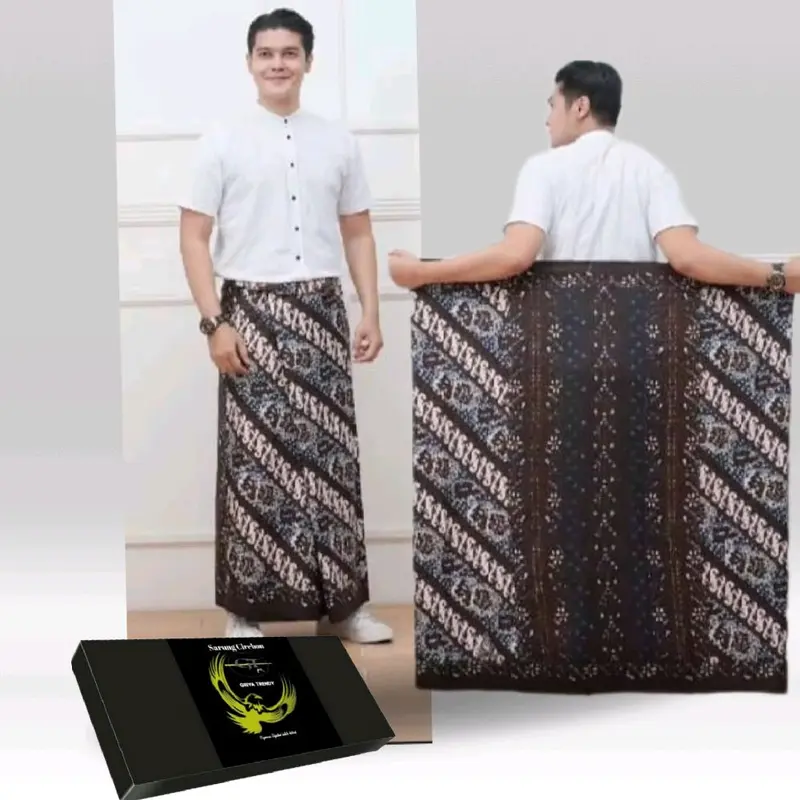 Sarung Batik Cirebon Katun Hitam Dewasa Muslim Putih Motif 210 x 120 cm Pekalongan Remaja 3