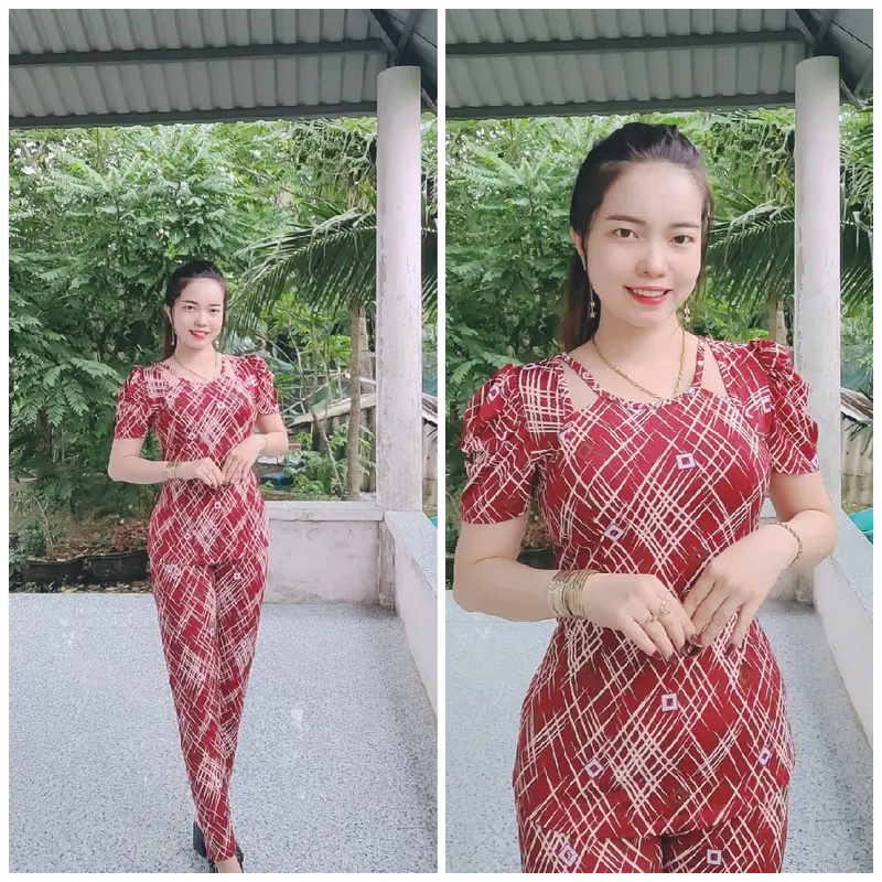 đồ bộ cổ yếm tay phồng quần dài ống nhỏ size 40-78kg Nữ Thun Áo 5
