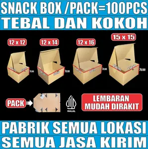 Snack Box Tebal 27gr uk 12x12 / 12x14 / 12x16 / 15x15 Dus Kue Kraft Coklat Lembaran Pack JSP