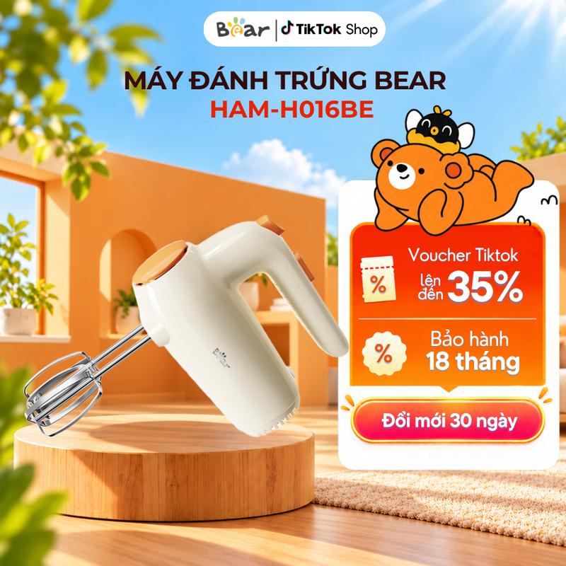 Máy Đánh Trứng Cầm Tay Bear HAM-H016BE (DDQ-B01K1), Công Suất 125W, 5 Tốc Độ Đánh, Đánh Trứng - Kem Lỏng, Bảo Hành 18 Tháng