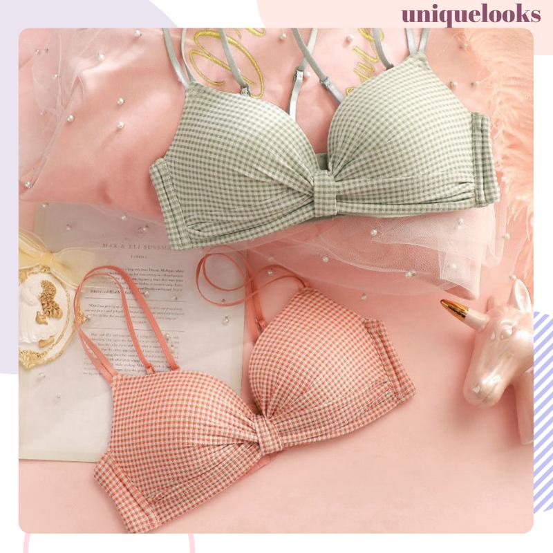 BR446> BRA RENDA WANITA PUSH UP FULL CUP TANPA KAWAT TALI SILANG MOTIF KOTAK 1